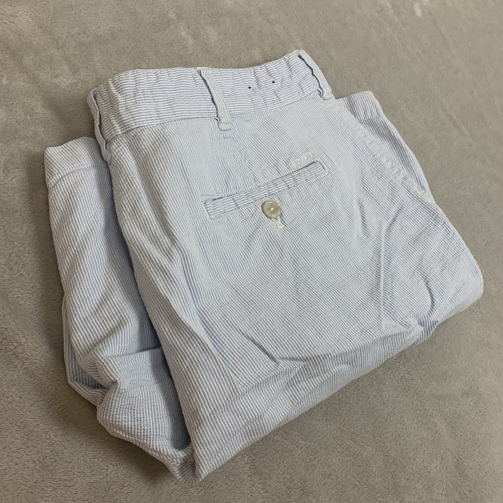 Izod Seersucker Shorts Mens 38 Blue White Striped Linen Blend Chino Shorts